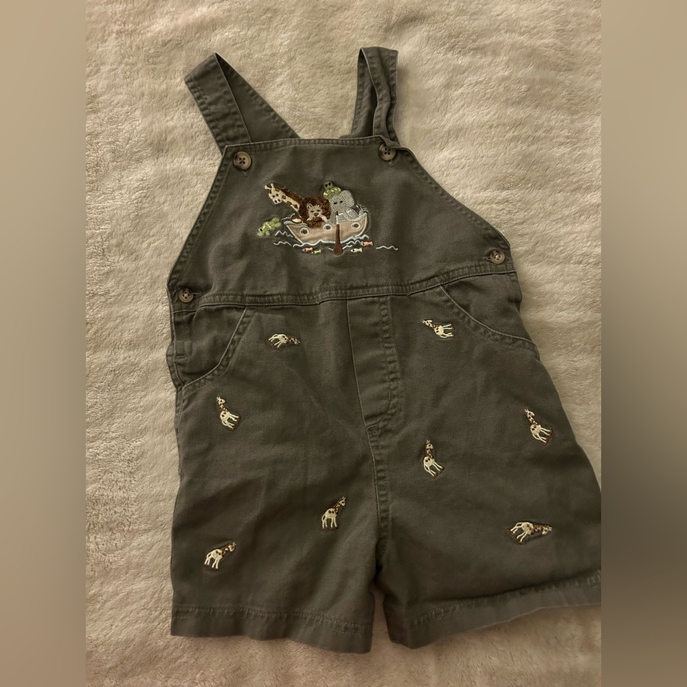 Kids Safari Embroidered Overalls - Charcoal